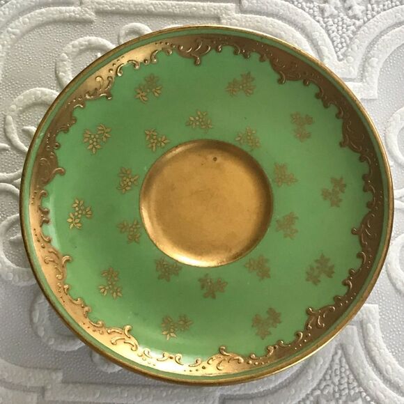 Coalport England Green Gold Gilt Embossed Trim Floral Demitasse Cup & Saucer Set - Picture 11 of 16